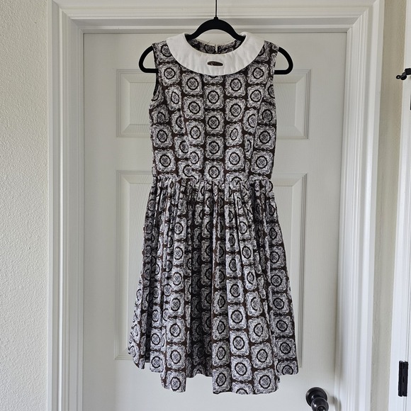 Handmade Dresses & Skirts - 1950s 1960s Vintage Cotton Midi Dress Brown & White #44